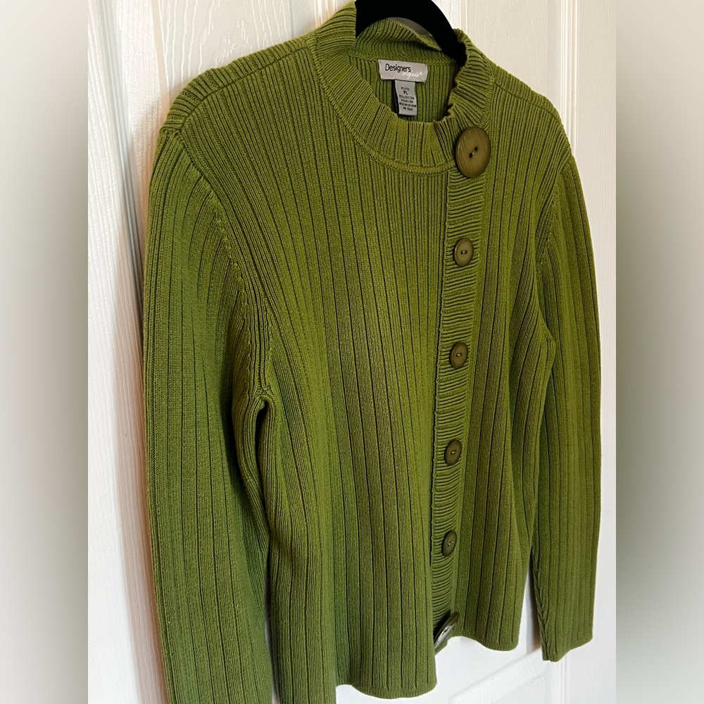 Designers Originals Sz PL Rib knit pullover Sweater designer buttons Green - Picture 5 of 11